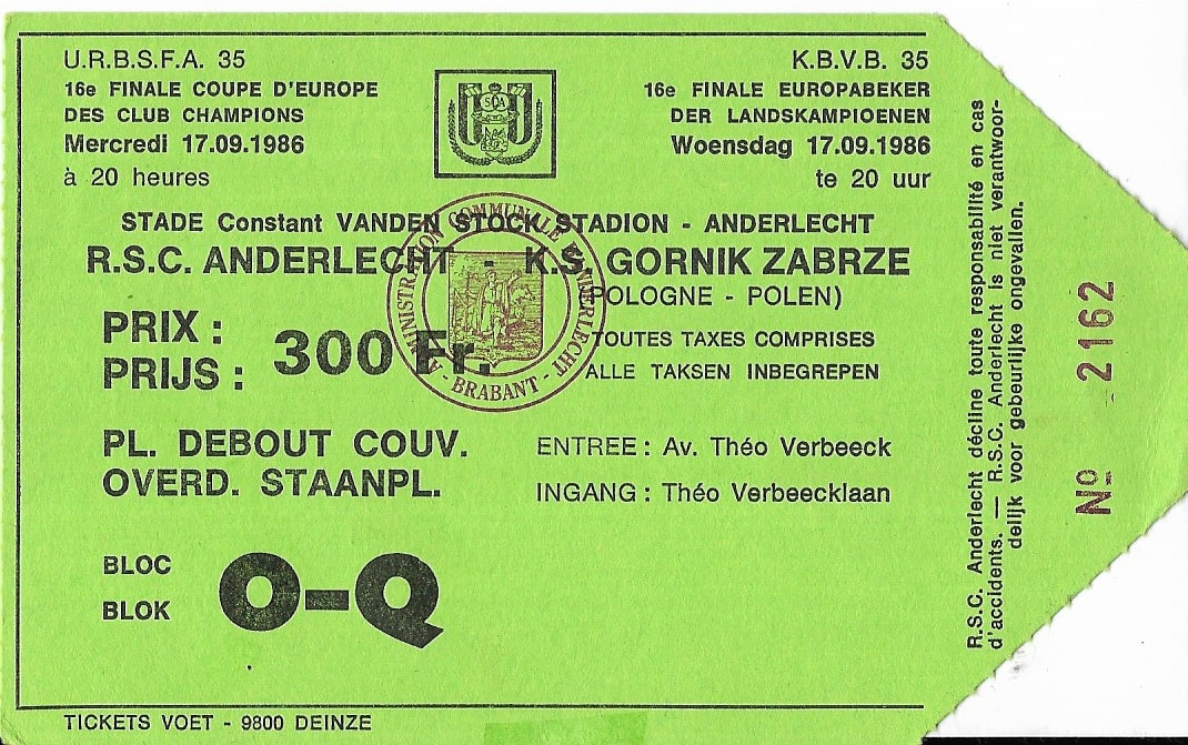 1986 9 17 Anderlecht Bruksela Gornik Zabrze 3