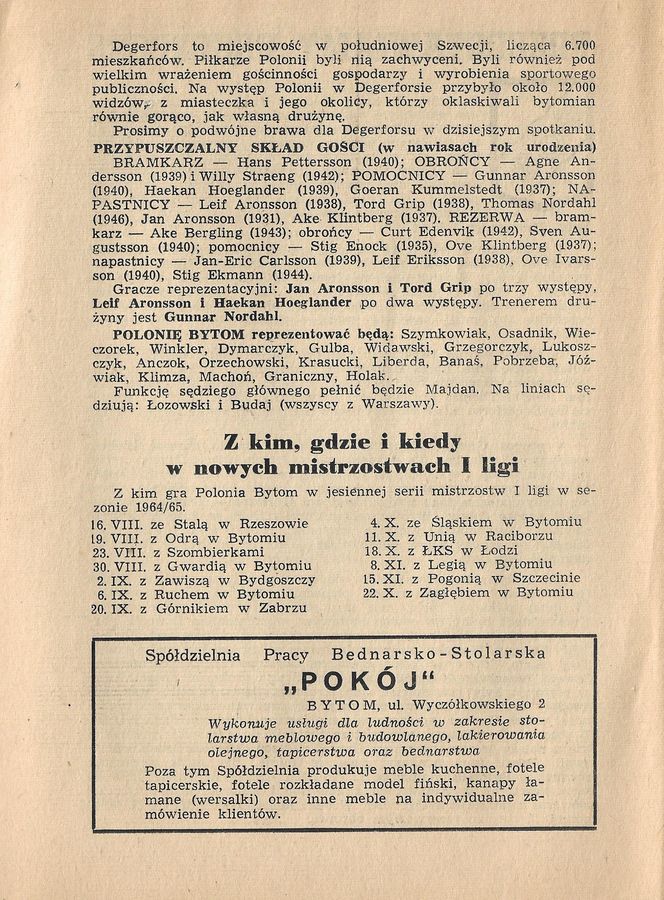 26.VII.1964 DEGERFORS IF POLONIA BYTOM 3